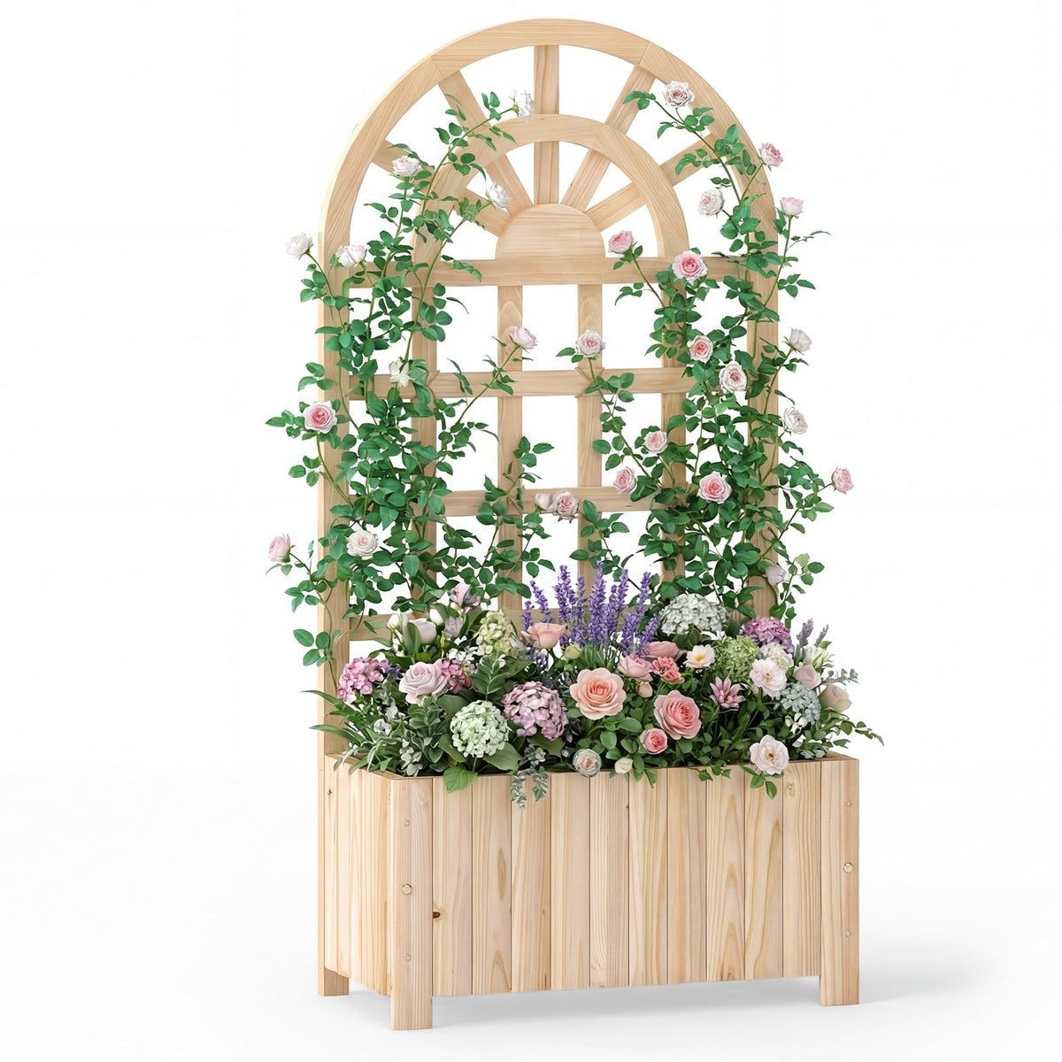 Happygrill Wooden Raised Garden Bed with Trellis & Privacy Screen