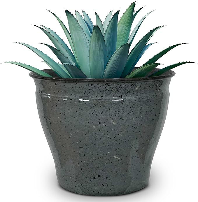 Headwind Riverside Collection – 8" Calcite Grey Glazed Decorative Plant Pots Indoor with Drainage & Outdoor - Modern Flower Pot Weather-Resistant Lightweight Planter by Robert Allen