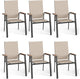PHI VILLA Outdoor Stackable Chairs, Patio Chairs Set of 6, Light Weight Aluminum Frame with Textilene Fabric & Wood Armrest, High Back Deck Chairs for Poolside Lawn Garden, Beige
