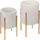 Decorative Flower Pots with Metal Stand for Home Decor - Modern Planters for Hallway, Entryway, and Living Room Decor - Indoor and Outdoor Pots for Plants - Set of 2, 23", 19", White & Gold