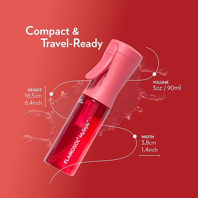 FLAIROSOL MyStyle, Spray Bottle for Hair - Small Travel Spray Bottle, Ultra Fine Continuous Water Mist for Face, Hairstyling, Salon, Cleaning, Beauty, Toners, Hydration & Makeup, 3.04oz / 90ml, Pink
