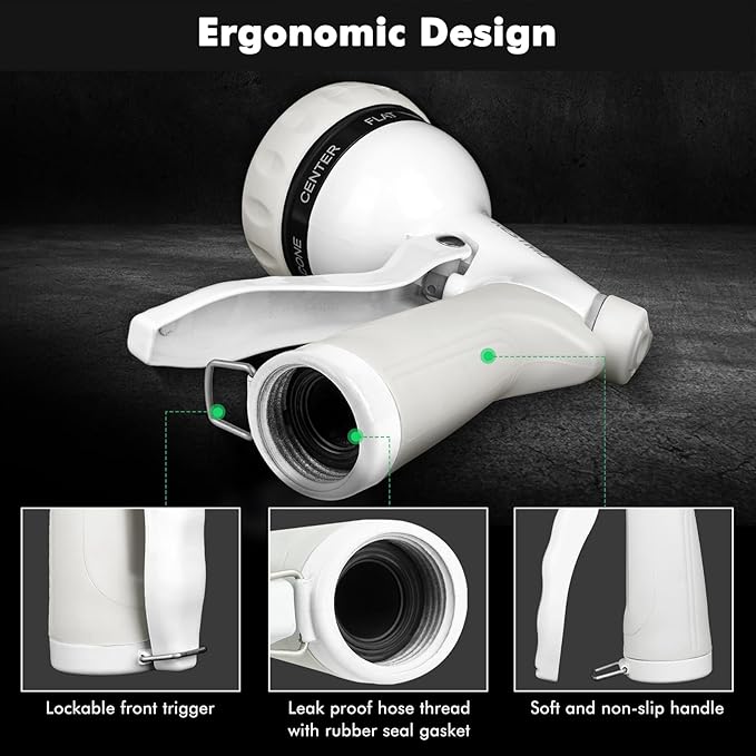 RESTMO Garden Hose Nozzle, Heavy Duty Metal Water Hose Nozzle with 7 Adjustable Spray Patterns, High Pressure Hand Sprayer with Flow Control, Best for Watering Plant & Lawn, Washing Car & Pet, White