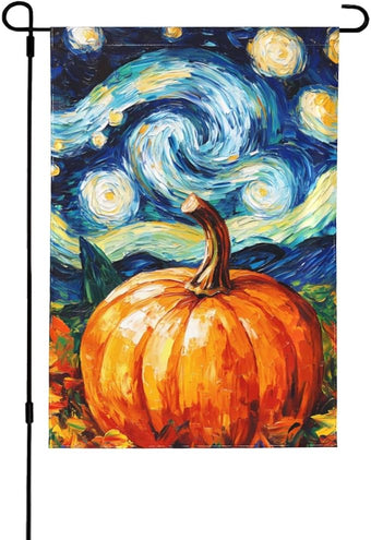 Pumpkin Thanksgiving Day Garden Flag 12x18 Inch Double Sided All-Weather Polyester Outdoor Flag For Patio Lawn Yard And Garden Welcome Decor