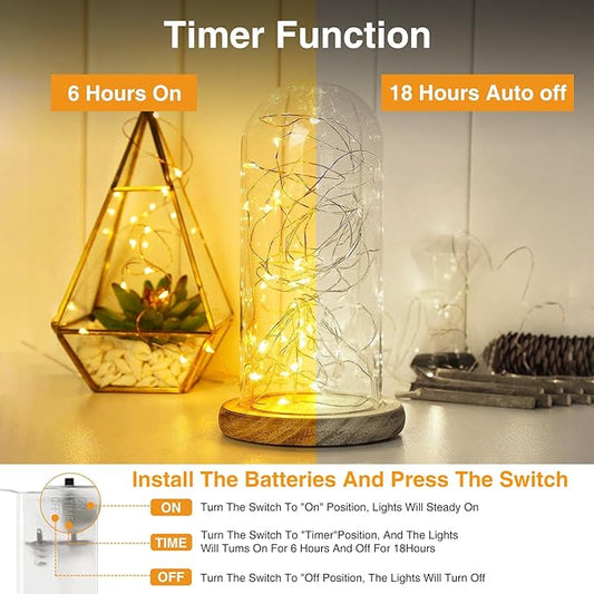 5 Pack Fairy Lights Battery Operated, 7FT 20LED String Lights with Timer Waterproof Silver Wire Fairy Lights Battery Powered Twinkle Lights for Bedroom Christmas Wedding Indoor Party Decor Warm White