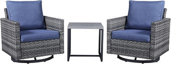 Belord Outdoor Bistro Set 3 Piece Wicker Swivel Rocker Patio Chairs, Oversize Outdoor Rattan Seating Set, Patio Swivel Glider Chairs Wicker Furniture with Metal Side Table for Outside Porch Backyard