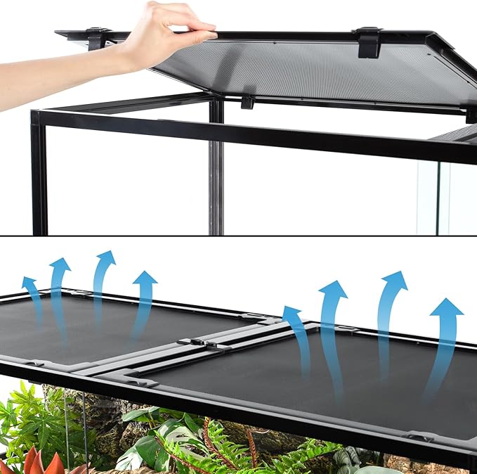 REPTIZOO 120 Gallon Large Reptile Terrarium Tank, 48" x 24" x 24" Front Opening Terrarium Glass Reptile Tank with Screen Ventilation, Supporting Used as 2 Separate Habitats Easy Assembly
