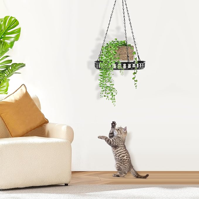 PIKAMAO Metal Plant Hanger Indoor Outdoor, Plant Hanger for Indoor Outdoor Plants, Flower Pot Hanging Plant Holder, Hanging Plant Shelf, Black, 1pcs