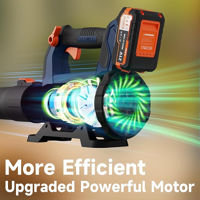 Leaf Blower Cordless with 2× 5.0Ah Batteries and Charger, 21V Electric, Lightweight Battery Powered Blowers for Lawn Care, Yard, Patio Cleaning, Blowing Leaves & Dust, Dark Blue