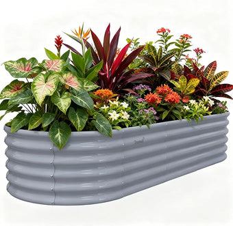 Galvanized Raised Garden Bed, 8x3x1.5ft Oval Rot-Resistant Metal Planter Box with Easy Tool-Free Assembly, 18-inch Deep Ergonomic Large Outdoor Gardening Bed for Plants Vegetables, Flowers, Herb(Gray)