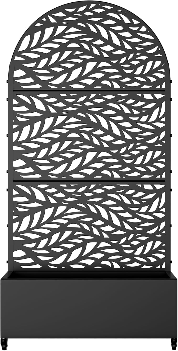 Casaphoria Metal Raised Garden Bed with Trellis and Wheels, 72"x35"x16" Planter Box for Climbing Plants, Vegetables & Vines, Features Drainage Holes and Privacy Screen (Black-Spring)