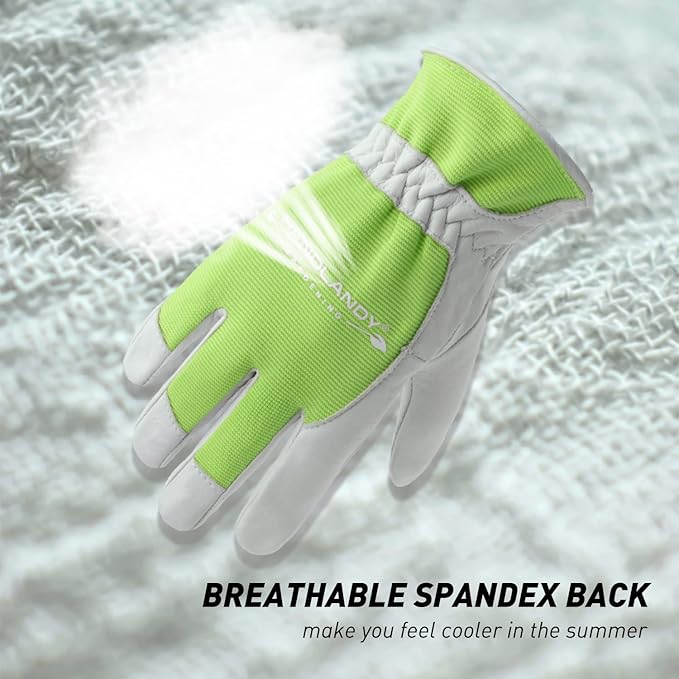 HANDLANDY Work Gloves for Women, Breathable Leather Gardening Glove for Yard Maintenance, Hand Protection with Touch Screen for Gardeners, Farmers