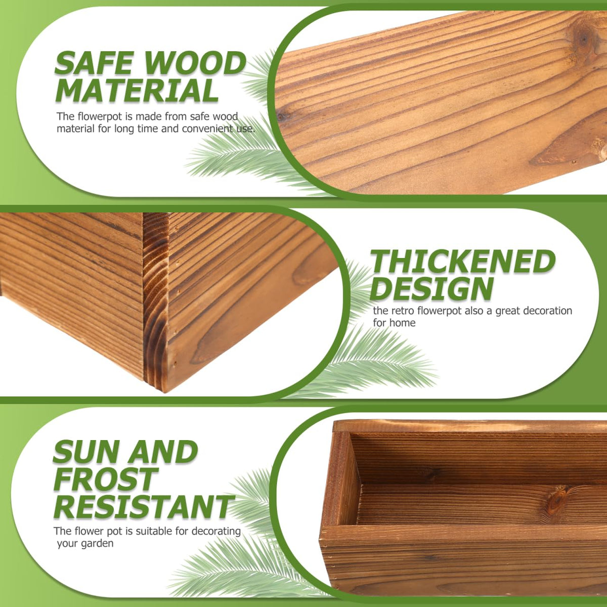 Hemobllo Rustic Wood Planter Box Rectangular Flower Pot for Succulents Indoor Window Sill Patio Balcony Garden 11.81 X 3.74 X 2.75 in 1 Pack