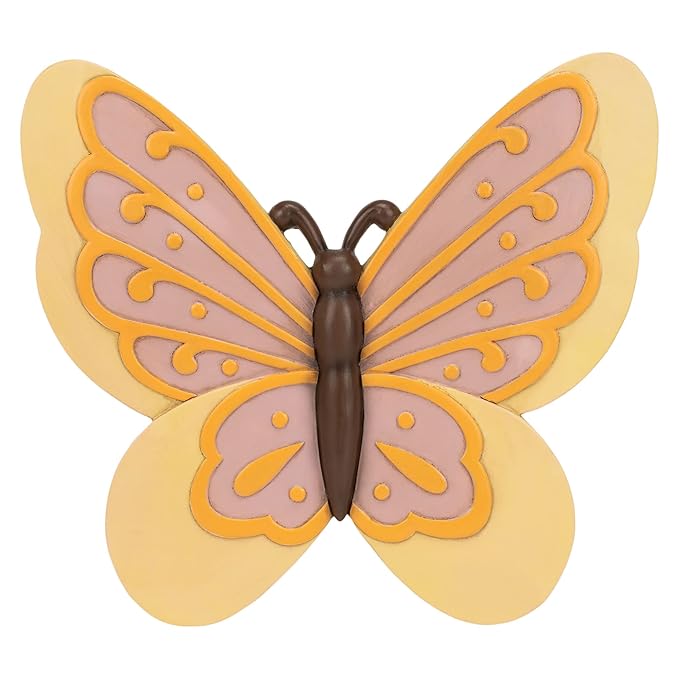 NAT & Jules Animal Character Shaped Dimensional Indoor Outdoor 11 inch Cast Resin Decorative Garden Stepping Stone, Patio, Walkway Sculpture Yard Art, Yellow Butterfly