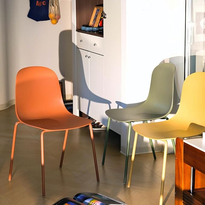 Plastic Stackable Dining Chairs Set of 4, Modern Outdoor Patio Chairs with Metal Legs for Patio Cafes, Restaurants and Office Waiting Room (Mustard Yellow)
