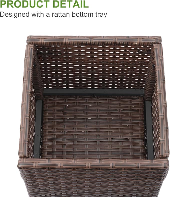 LEWIS&WAYNE Set of 2 Tall Planters for Outdoor Plants Handmade 24'' Wicker Tall Square Planter Box with Removable Liners Modern Planter for Indoor Outdoor Garden Patio Front Porch - Brown