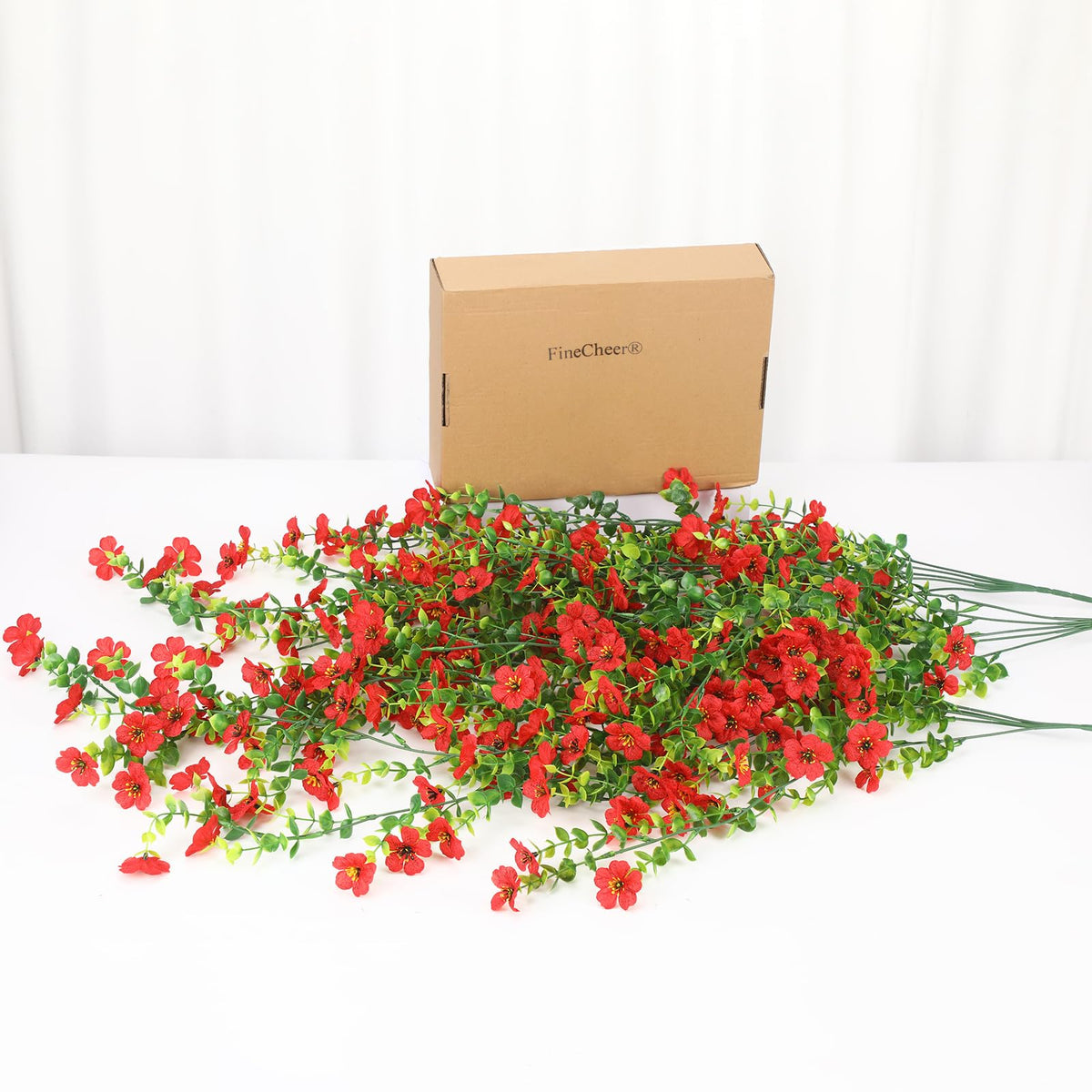 FineCheer 6 Pcs Fall Artificial Hanging Flowers Outdoor, Red
