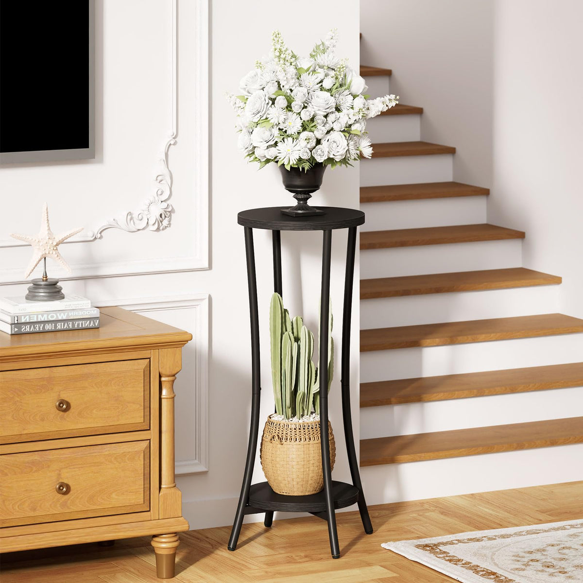 IBUYKE 30 Inch Tall Plant Stand Indoor, 2 Tier Flower Stand, Black TMJ074B