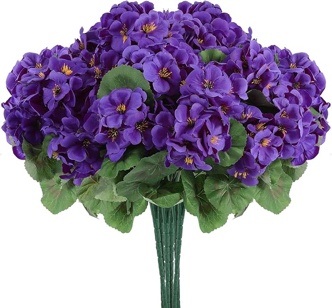 Hananona Artificial Geranium Flowers for Outdoors Geranium Silk Flowers Outdoor UV Resistant Garden Plants Faux Flowers for Home Kitchen Table Centerpieces Decor (12, Purple)
