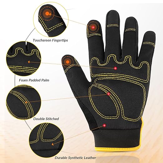 JUMPHIGH Work Gloves for Men 2 Pairs, Multi-Functional Light Duty Mechanic Gloves, Outdoor, Garden, Performance Fit, Touch Screen, Abrasion Resistant (XL)