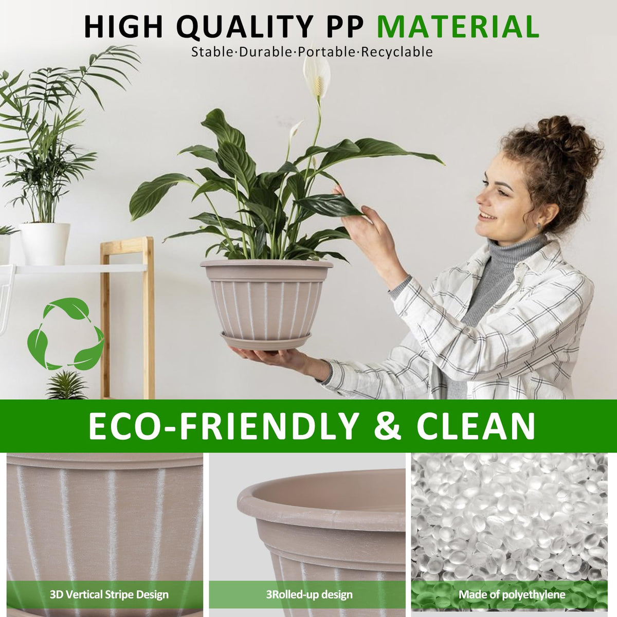 4 Pack Flower Pots,8 Inch Plants Pot,Planters Pot with Drainage Hole