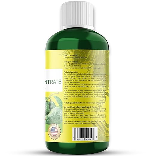 Organic Premium Kelp Seaweed Fertilizer - Liquid Plant Food - Nutrient-Rich Soil Enhancer - Improves Fruit Yield and Quality - Natural Plant Food for Avocado Tree (8 OZ)