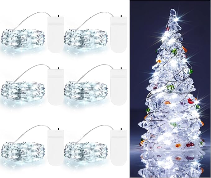 TingMiao Cool White Fairy String Lights Battery Operated LED Starry Lights 7.2ft 20 LEDs Silvery Copper Wire for Christmas DIY Decoration Wedding Party (6 Pack)