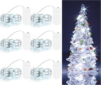 TingMiao Cool White Fairy String Lights Battery Operated LED Starry Lights 7.2ft 20 LEDs Silvery Copper Wire for Christmas DIY Decoration Wedding Party (6 Pack)
