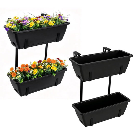 4 Pcs Hanging Flower Pots, 16.9 Inches Railing Planter Box, Black
