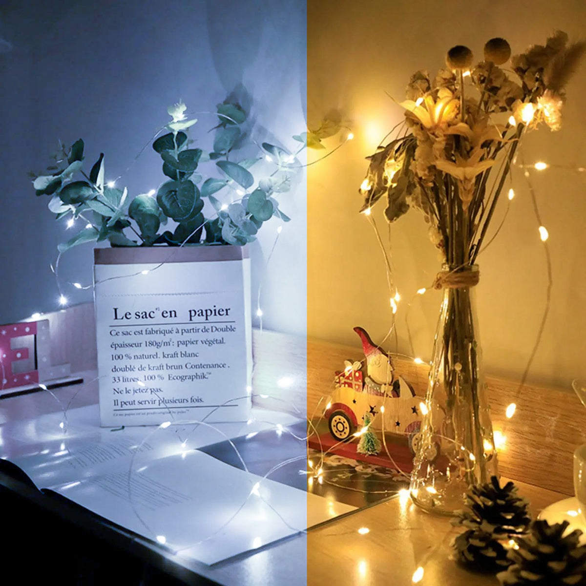 chzk 100 Pack Fairy Lights 7Ft 20 LED Twinkle String Lights 3 Modes Battery Operated Waterproof Firefly Starry for Mason Jar Party Wedding Christmas Valentines Day Table Centerpieces,Warm White+White