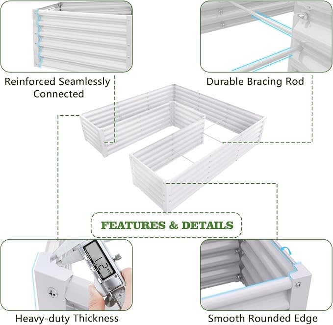 A ANLEOLIFE 6 Set U-Shaped Galvanized Raised Garden Beds Outdoor,6x6x1.5ft Large Metal Planter Box for Planting Vegetables Flowers Herb, Anti-Rust & Easy-Setup, Antique White