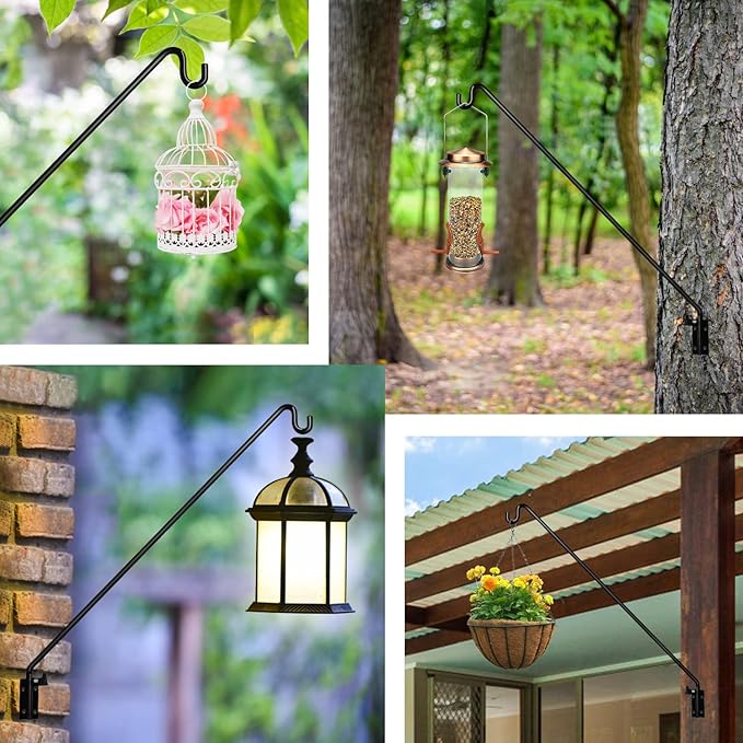 MIXXIDEA 2 Packs Heavy Duty Extended Reach Wall Mounted Deck Hook Wall Pole, Wall Bracket Direction and Length Adjustable Plant Bracket for Bird Feeders, Planters, Suet Baskets, Lanterns, Wind Chimes