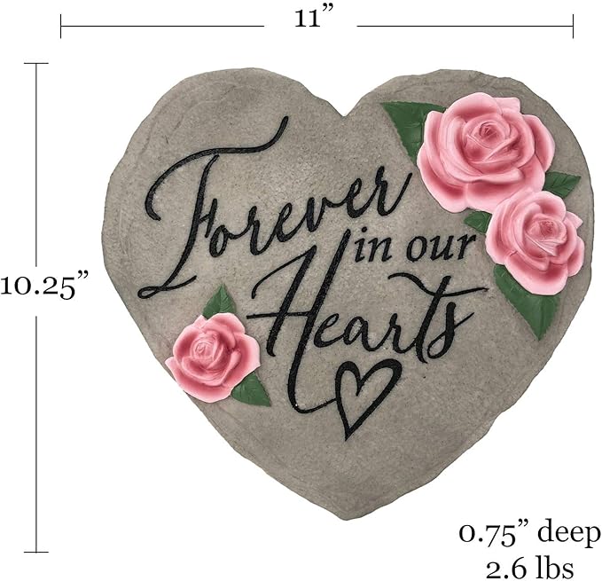 Spoontiques - Garden Décor - Forever in Our Hearts Stepping Stone - Decorative Stone for Garden