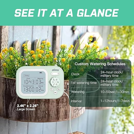 Automatic Plant Waterer Indoor Self Watering System for 15 Potted Plants, Auto Drip Irrigation Kit Programmable Water Timer with Smart Humidity Detection, Green
