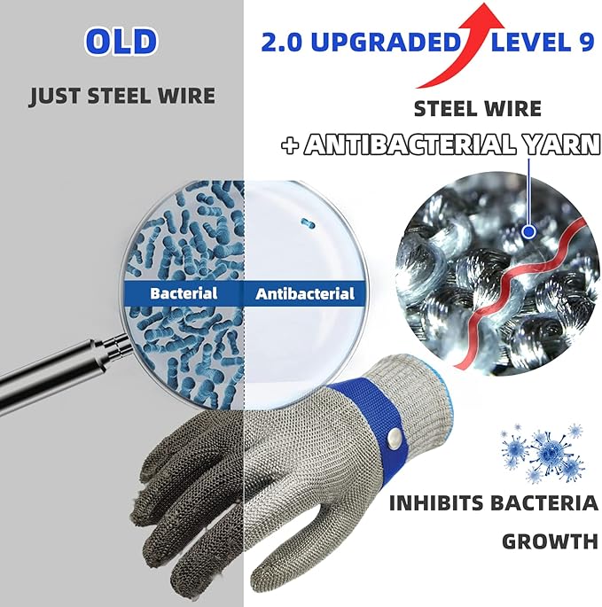 Schwer ANSI A9 Cut Resistant Glove, Food Grade Stainless Steel wire Mesh Metal Gloves, Knife Cutting Gloves for kitchen Mandoline Slicing Butcher Meat Cutting Oyster Shucking Fish Fillet（M, 1 PCS）