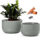 Ceramic Planters - 10+12 Inch Large Pots for Indoor & Outdoor Plants, Modern Flower Pots with Drainage Holes and Self Watering Devices, House Grey-Blue Big Plant Pot, Set of 2