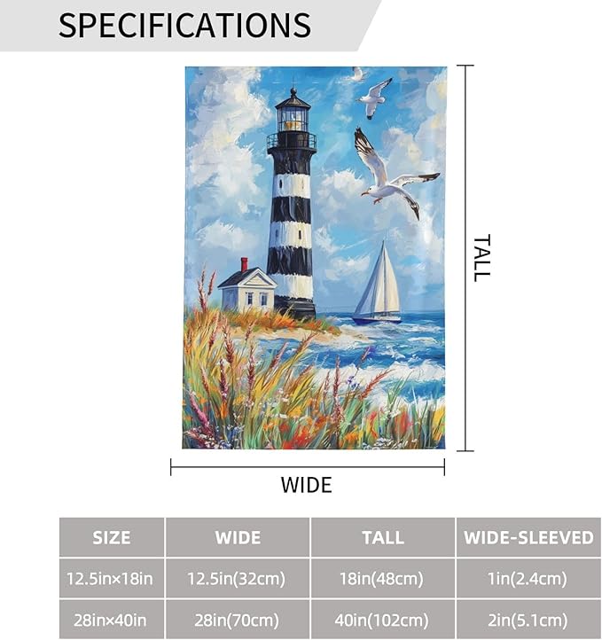 Lighthouse Seagulls Garden Flag 12x18 Inch Double Sided All-Weather Polyester Outdoor Flag For Patio Lawn Yard And Garden Welcome Decor