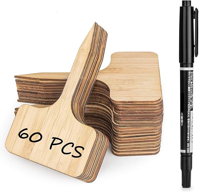 Homenote Bamboo Plant Labels 60Pcs Plant Tags for Seedling T-Type Tags for Plants Outdoor Garden Markers Vegetable Seedling(2.36 * 4“)