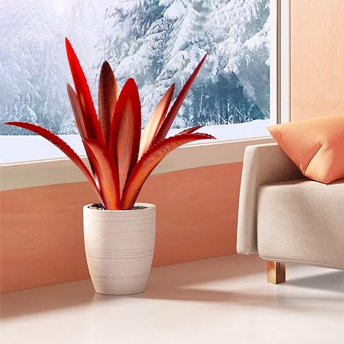 TOMBABY Enlarge Thickened Wind Resistant Metal Agave Garden Art Metal Plant Country Garden Sculpture Statue Outdoor Decoration Agave Metal Plant Courtyard Lawn Ornament Gift (2, 12 Leaves red)