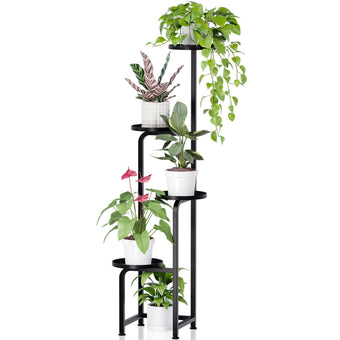 TOSKING Tall 4-Tier Square Metal Plant Stand Outdoor, Drainage Trays, Black