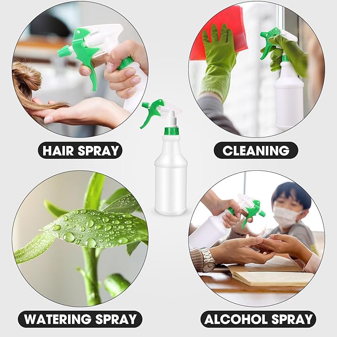 Eccliy 12 Pcs 16 Oz Plastic Spray Bottle, Adjustable Empty Reusable Sprayer for Cleaning, Planting, Water, Bathroom and Kitchen, BBQ, Commercial and Residential(Green,Original)