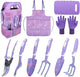 iHansee Purple Garden Tool Sets 10-Piece, Aluminum Alloy Steel Hand Tools w/Non-Slip Ergonomic Handle, Floral Print Garden Supplies Organizer Handbag, Cute Gardening Tools Gift for Women Grandmother