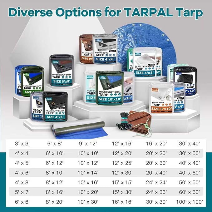 TARPAL 6'x10' Clear White Tarp Heavy Duty Waterproof 12mil with Grommets or Zip Ties for Small Greenhouse for Outdoors Garden,Farm,Chicken Coops