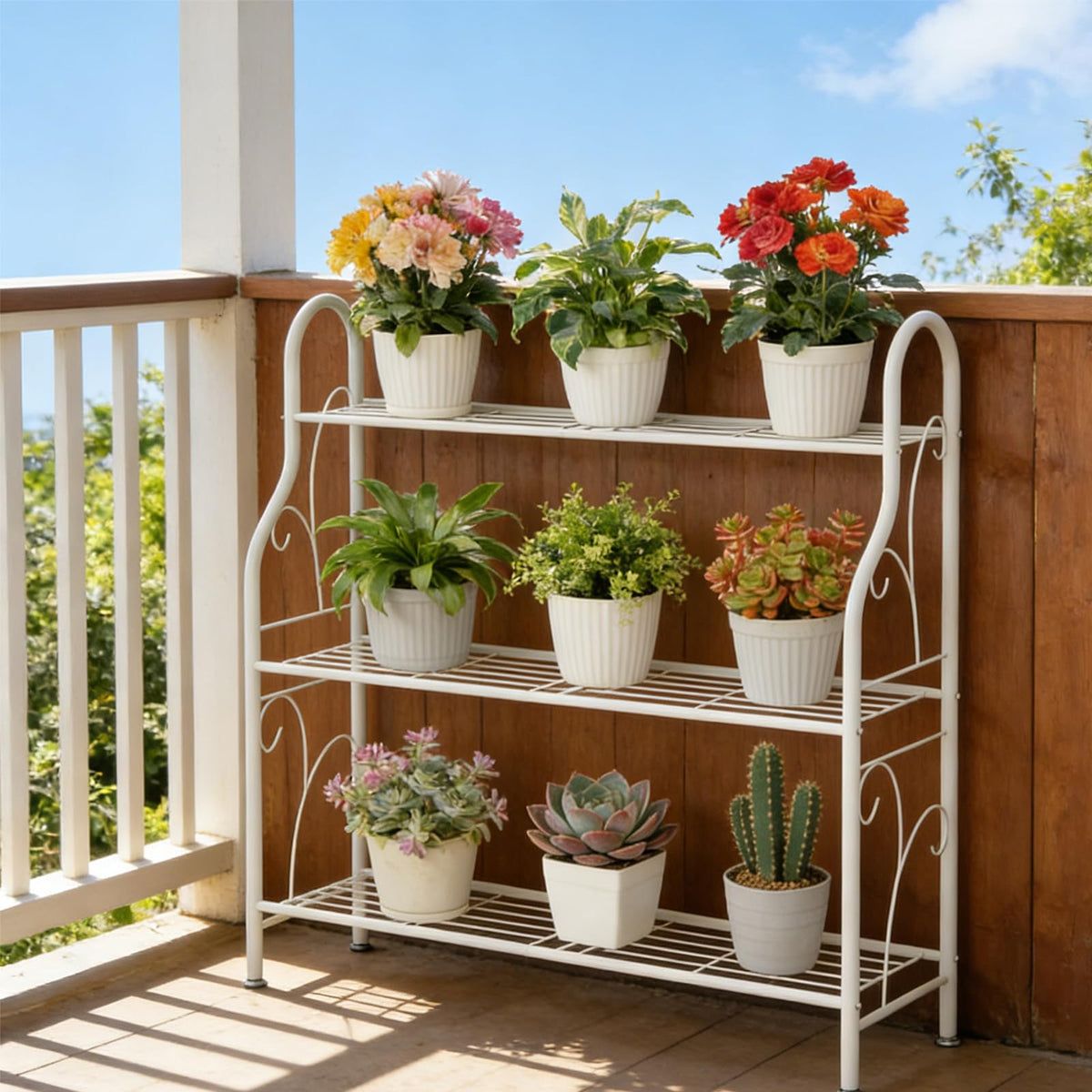 SORCEDAS Plant Stand Outdoor Indoor 3 Tier Metal Corner Flower Shelf