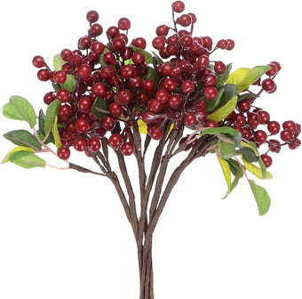 6-Pack Artificial Berry, 9.8 Inch Faux Holly Berry Foam Faux Frosted Berries with Stems for Home/Wedding/Christmas/DIY/Party/Garden/Office [Bright Red]