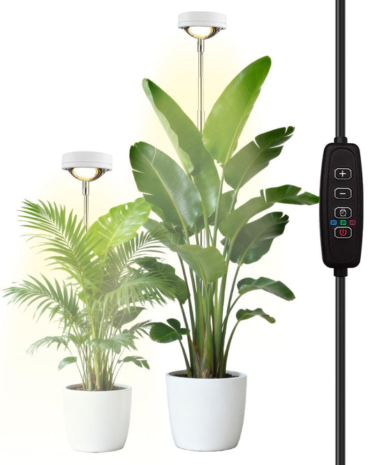 yadoker Plant Grow Light, LED Growing Light Full Spectrum for Indoor Plants,White Magnifying Glass Plant Lights,Height Adjustable, Automatic Timer, 5V Low Safe Voltage,Idea for Large
