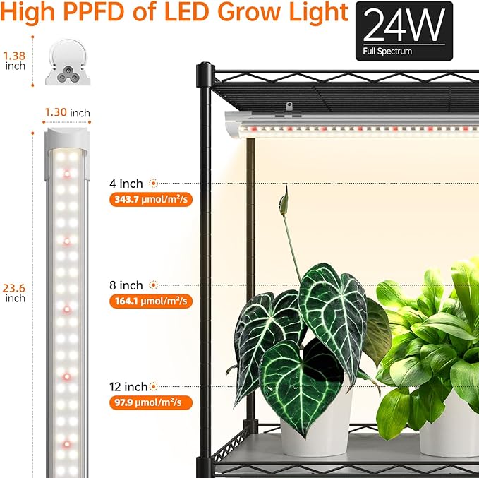 Bstrip Indoor Greenhouse with Grow Light, Plant Stand with 4 Pack 24W Full Spectrum Plant Lights, Plant Shelf with Tent for Indoor Plant, Seed Starting, Seed Tray, 29.5"x13.8"x59"