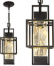 15" Outdoor Indoor Pendant Light Exterior Hanging Lantern, Modern Black Metal Outside Chandelier Light Fixture Ceiling Mount with Water Glass for Front Porch Entrance Foyer Entryway (Bulb Included)