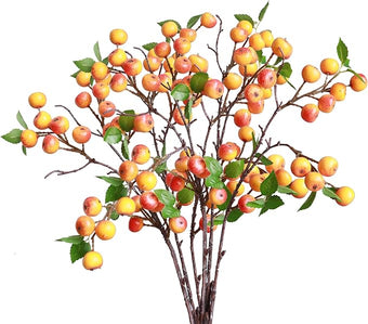 Forlaoers Real Looking 8Pcs 21.6 Inch Orange Faux Berry Stems Artificial Flowers Artificial Berries for Room Office Decor Kitchen Table Vase Arrangements Bathroom Christmas Decorations Indoor