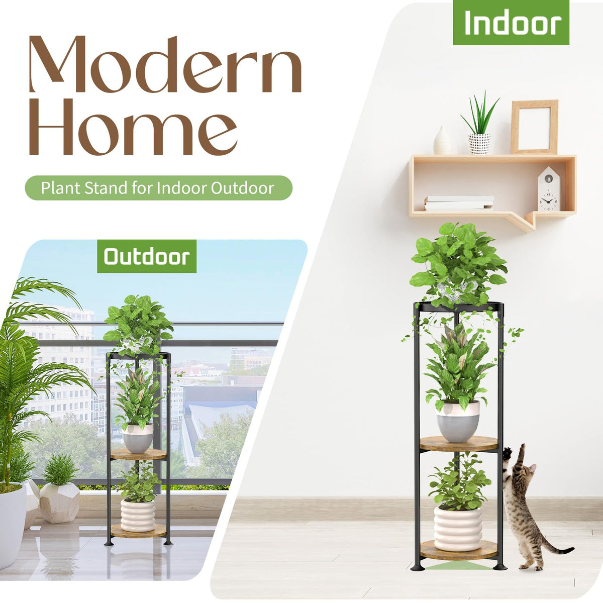 iDavosic.ly 3 Tier Corner Metal Plant Stand Indoor, 34 In Tall, Black Brown
