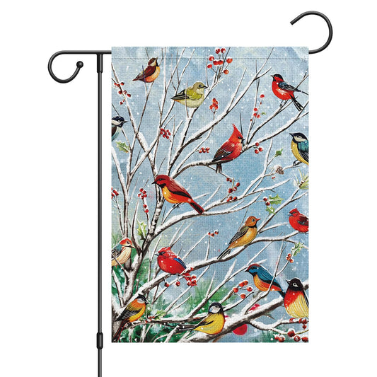 Louise Maelys Welcome Christmas Garden Flag 12x18 Double Sided, Small Burlap Tree Cardinal Birds Xmas Outside Outdoor House Yard Decor